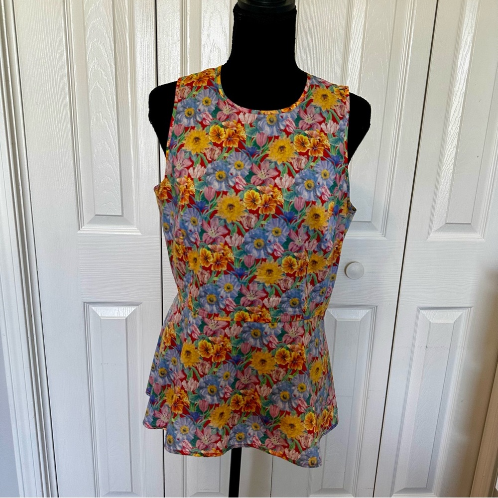 ANTONIO MELANI Floral Sleeveless Peplum Top - Size Medium Multicolor - Picture 5 of 10